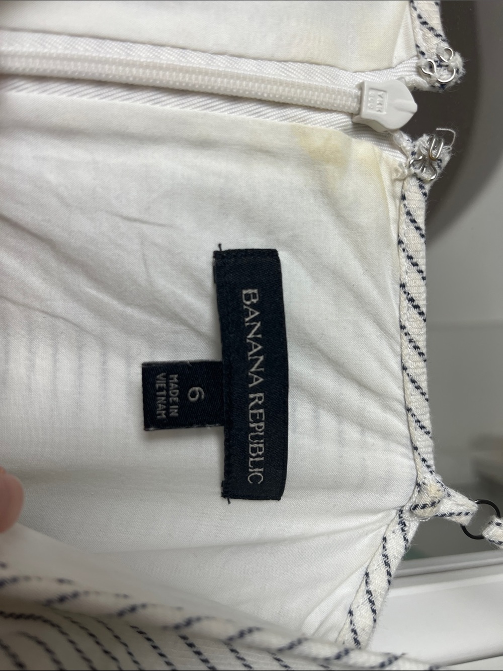 Banana Republic 100% Cotton White and Light Gray Striped Midi Dress - Picture 5 of 5